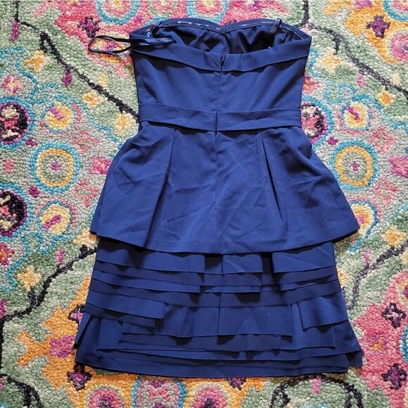 BCBGMAXAZRIA Annika Strapless Layered Cocktail Dress Blue 2 - Picture 5 of 6